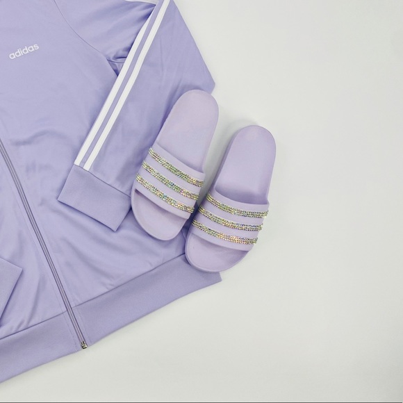adidas Shoes - Adidas Adilette Aqua ‘Iced Orchid/AB Crystal’Custom Slides Woman’s Size 8